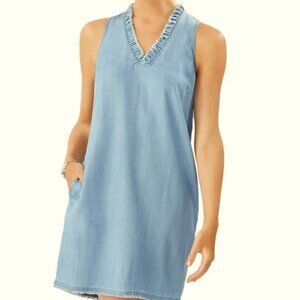 Tommy Bahama Womens Chambray Sleeveless Shift Mini Dress- size L NWT